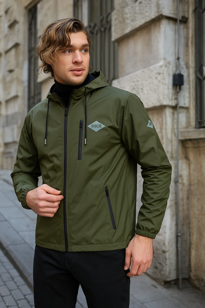 comstar Men's Lined Khaki Windbreaker & Raincoat with Plenty of Pockets
