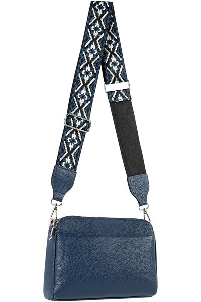 OEM Elegant Blue PU leather shoulder bag with strong metal zipper