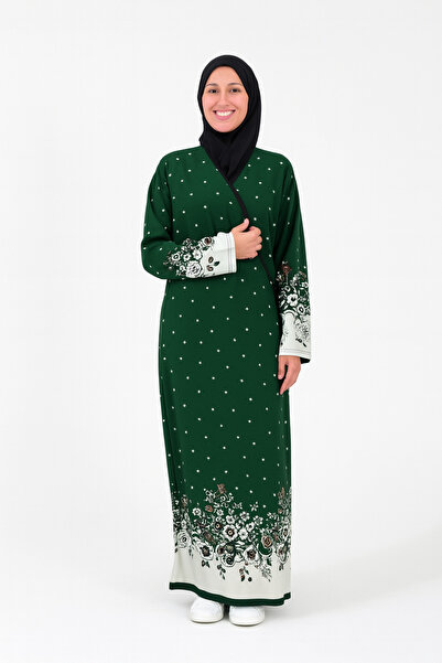 Bilenler Φόρεμα προσευχής με διπλό στήθος με μοτίβο λουλουδιών – 100% βισκόζη, δεμένο στο πλάι, άνετο κούφιο μέγεθος 36-46