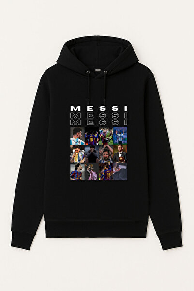 MODA Futbolcu Lionel Messi Baskılı Erkek Çocuk Siyah Kapüşonlu Sweatshirt Hoodie