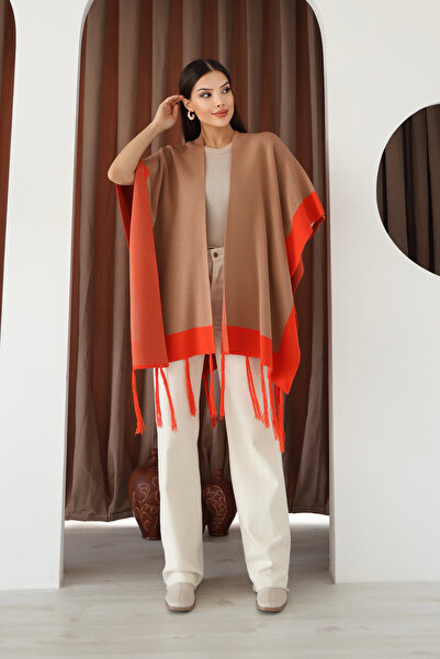 ALCHON U Shawl Collar Sleeveless Jacquard Paneled Trimmed Edges Fringed Skirt Standard Length Seasonal Knitwear Shawl