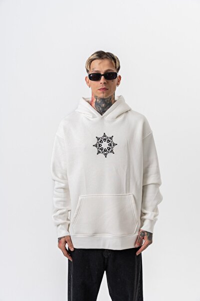 Respire Men's Itsbyzey Embroidered Hooded Oversize Hoodie Ecru