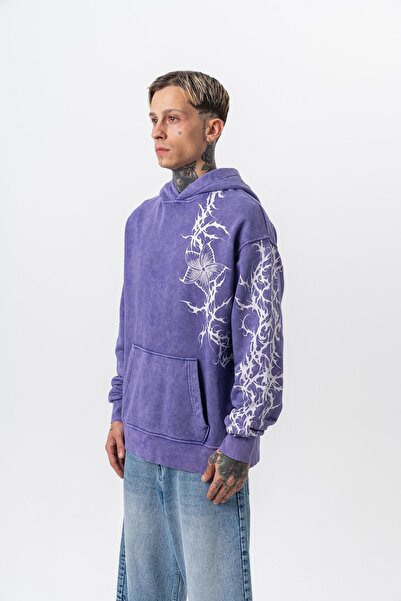 Respire Ανδρικό φούτερ με κουκούλα με στάμπα, μεγάλου μεγέθους, μωβ