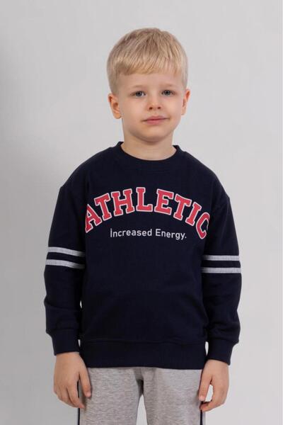RAPAPA Boys' 3-Thread Sweatshirt & Gray Sweatpants 2-Piece Set – Sports Casual Combination 4073 Navy Blue