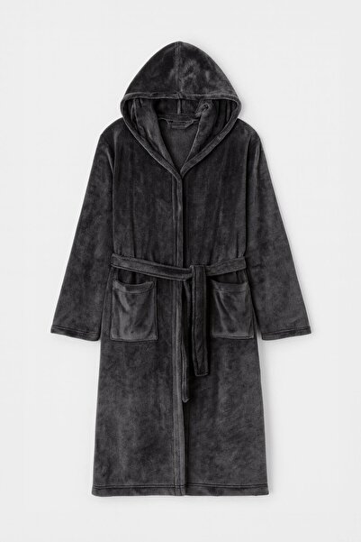 MARKAPIA WOMAN Women's Hooded Soft Velvet Textured Dressing Gown