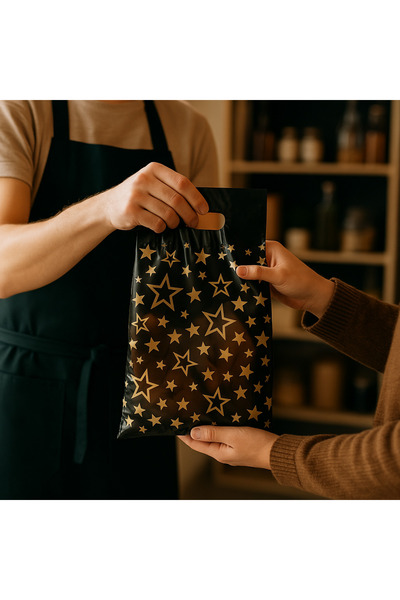 Özkan Ambalaj Temizlik 100’lü 0 No Siyah Hediye Poşeti / Desenli Tuhafiye Buj...