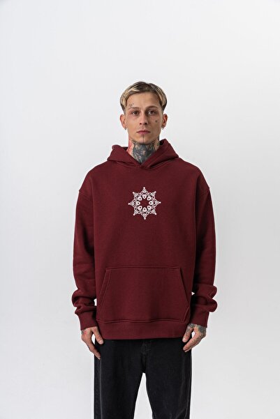 Respire Erkek Itsbyzey Nakışlı Kapüşonlu Oversize Hoodie Bordo