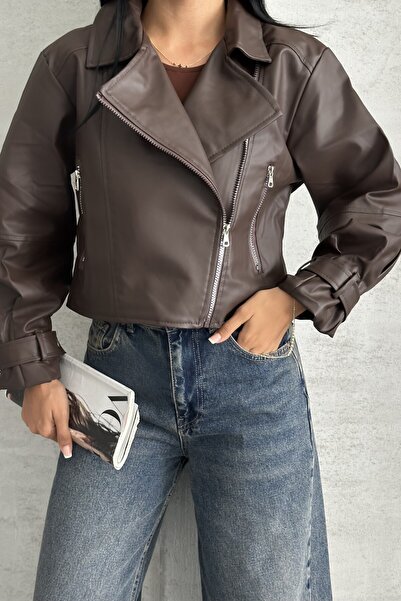moda armanc Faux Leather Balloon Sleeve Biker Jacket