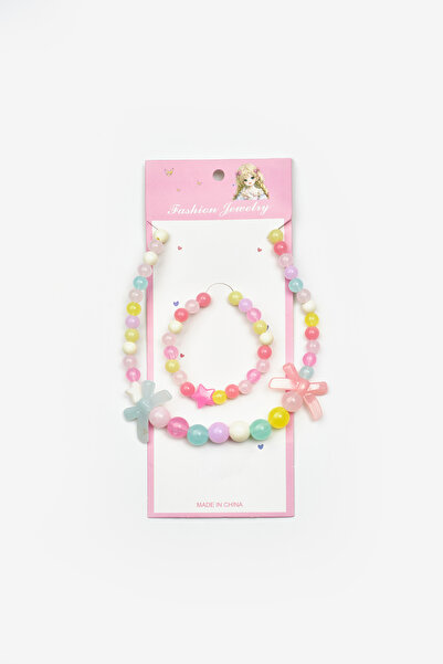 Le Mabelle Çok Renkli Fiyonk Detaylı Kız Çocuk Boncuk Kolye ve Bileklik Set
