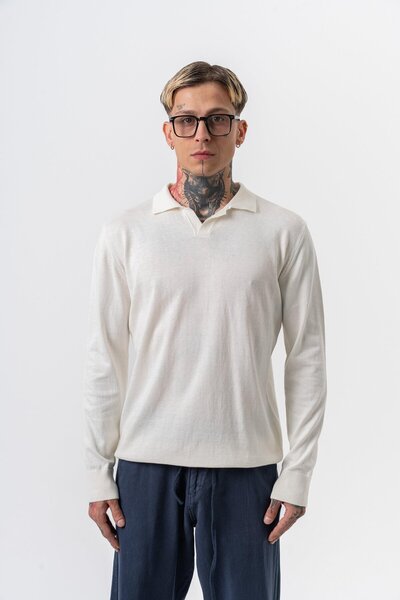 Respire Men's Cotton Blend Polo Neck Knitted Sweater Ecru
