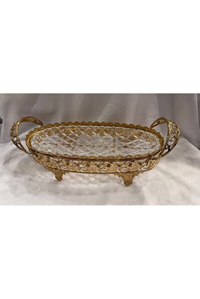 ALMASA Glass serving plate with a golden base