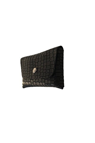 KumaşEvi Handcrafted Black Genuine Crocodile Leather Card Holder – Men's Women's Leather Wallet (10X7 cm)