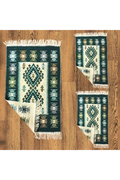 OEM 1+2 Traditional Rugs, size 1 piece 200x300 cm + 2 pieces 60x90 cm, green and cream, ROMB model