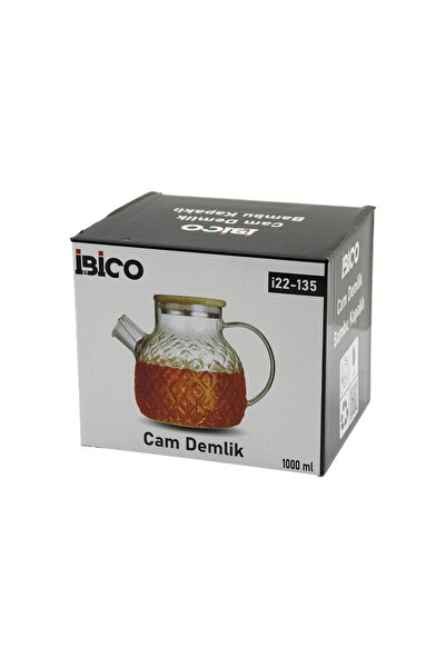 The LOG INVEST 1000ml Hyperbole Pattern Glass Teapot Bamboo Outer Surface - Metal Inner Surface - Silicone Seal Cover