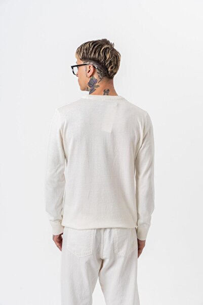 Respire Men's Cotton Blend Crew Neck Knitted Sweater Ecru