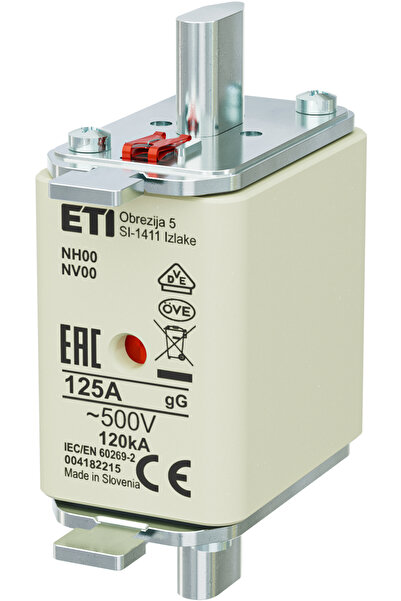 Eti Fuse gG MPR NH00, alternating current, 125A, 500V, 120kA, 004182215,