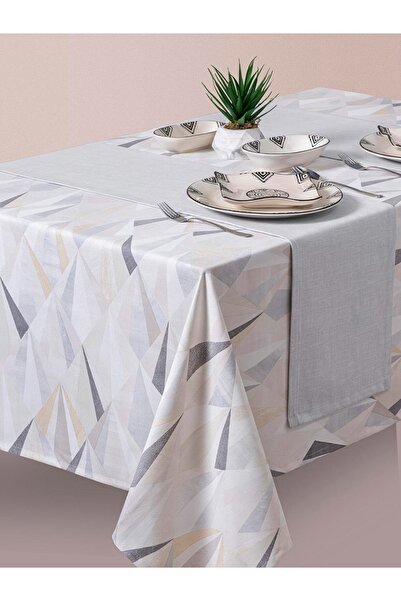 Cotton Box طقم مفرش طاولة من القطن مع غطاء من القطن باللون الرمادي دايمانتي مقاس 180 × 230 سم