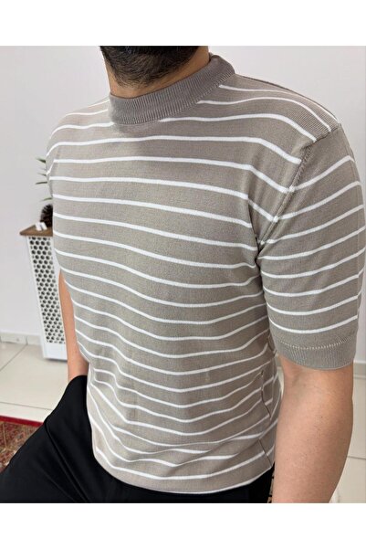 Vizon Renk Bisiklet Yaka Örme Tshirt