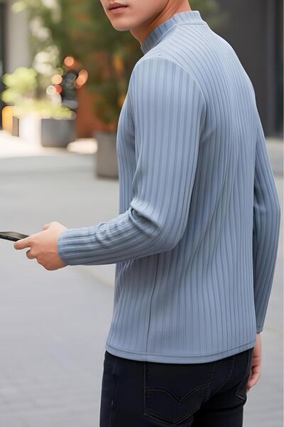 Oksit Monz Ribbed Slim Fit Lycra High Collar Men's Long Sleeve T-Shirt