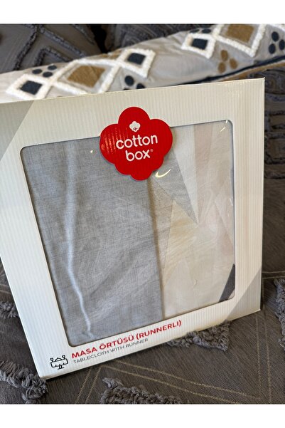 Cotton Box طقم مفرش طاولة من القطن مع غطاء من القطن باللون الرمادي دايمانتي مقاس 180 × 230 سم