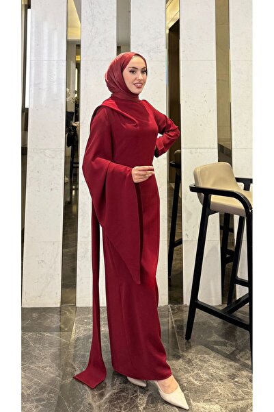 modadeywearst Kuyruk Detaylı Drapeli Tesettür Abiye Elbise