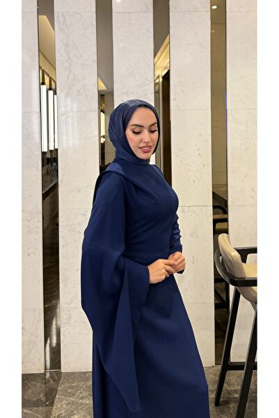 modadeywearst Kuyruk Detaylı Drapeli Tesettür Abiye Elbise