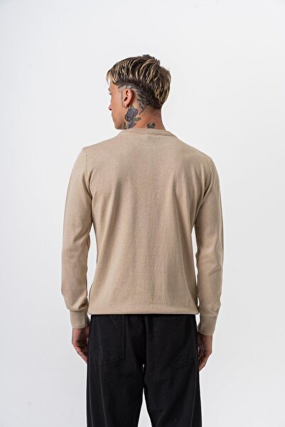 Respire Ανδρικό πλεκτό πλεκτό ρούχο από βαμβακερό μείγμα με λαιμόκοψη μπεζ