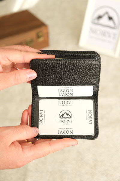 Norvi Leather Black Slim Genuine Leather Card Holder