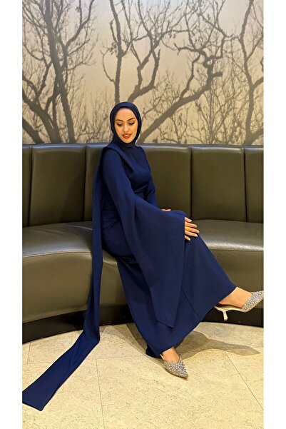 modadeywearst Kuyruk Detaylı Drapeli Tesettür Abiye Elbise