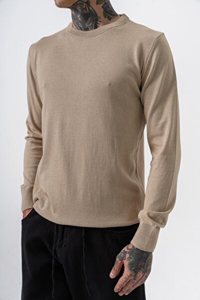 Respire Ανδρικό πλεκτό πλεκτό ρούχο από βαμβακερό μείγμα με λαιμόκοψη μπεζ