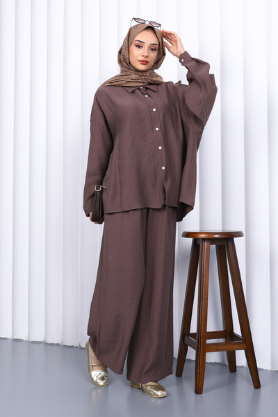İmajButik Brown Modal Shirt Trouser Suit
