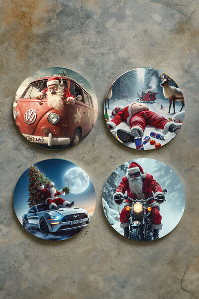 Cekuonline Home Decor Oval Plexiglass Coasters Themed Patterned Set of 4 Christmas