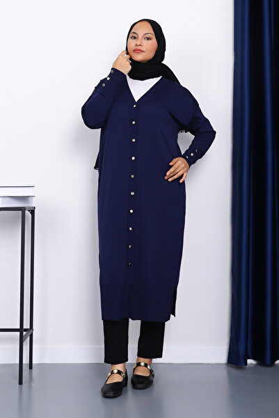 İmajButik Navy Blue Cold Thread Knitwear Cardigan