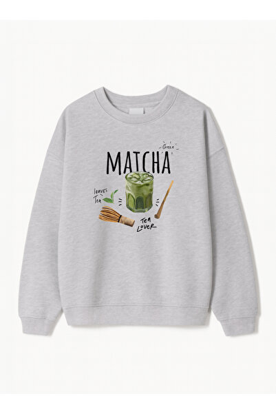 Disante سويت شيرت للجنسين بمقاس كبير مطبوع عليه ماتشا - ياقة دائرية، 3 خيوط م...