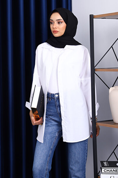 İmajButik Λευκό μονόχρωμο Terikoton Casual πουκάμισο