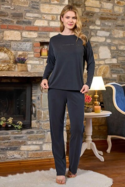 Cossy By Aqua 26232 Ženska pidžama sa dugim rukavima okrugla kragna - antracit