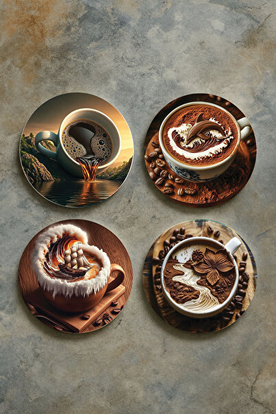 Cekuonline Home Decor Oval Plexiglass Coasters Themed Patterned Set of 4 Coffee