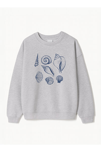 Disante Hanorac unisex oversize cu imprimeu Sea Shell – Gât cu gât rotund, fl...