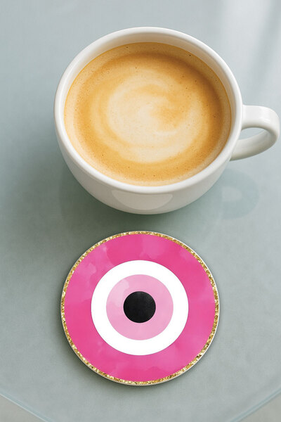 Cekuonline حامل أكواب دائري من البليكسي جلاس مع نمط مطبوع وقلادة فردية