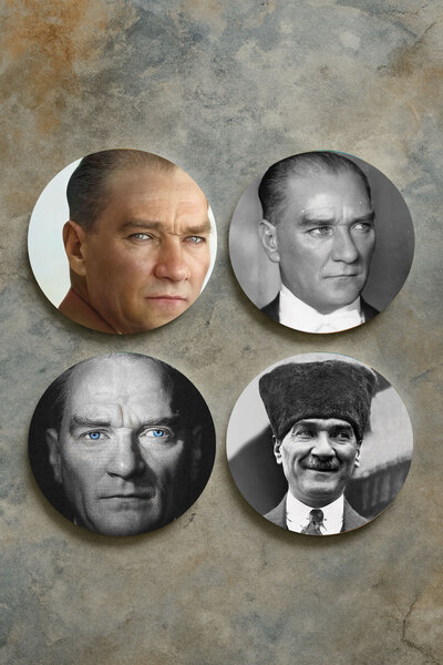 Cekuonline Home Decor Oval Plexiglass Coasters Themed Patterned Set of 4 Ataturk