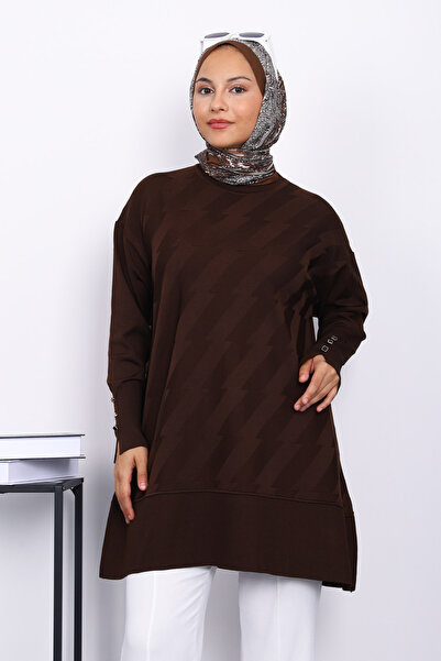 İmajButik Brown Cold Yarn Knitwear Tunic with Cufflinks
