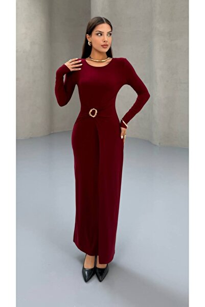 MY DEPO Elegant Buckled Sandy Maxi Dress Evening & Special Occasion Elegance