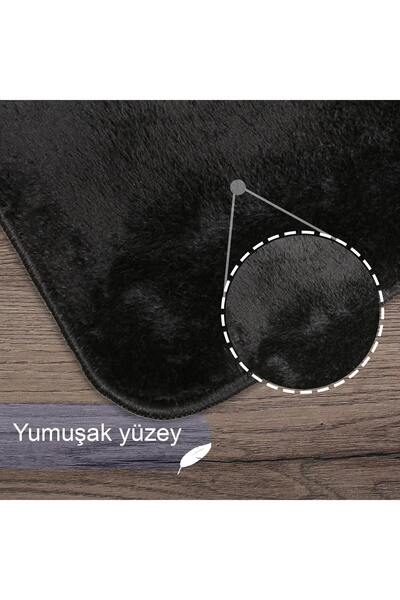 Bonny Home Relax Siyah Mutfak Halısı Kaymaz Tabanlı Makinede Yıkanabilir Yumuşak Peluş Kesme Halı Yolluk