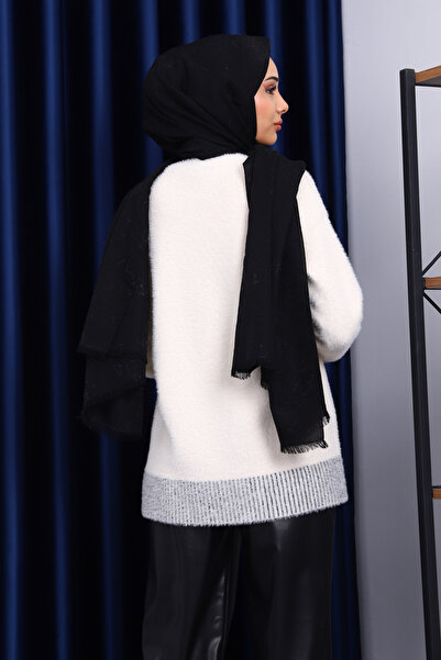 İmajButik Πλεκτό πουλόβερ με ρίγες Angora με λαιμόκοψη σε κρεμ χρώμα