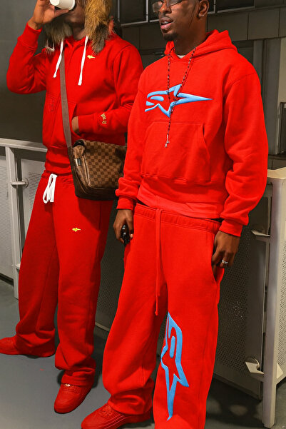 CLASSY.MODA Unisex 3 Thread Kangaroo Pocket Hooded Sweatshirt Set Colorful Logo Printed Casual Style