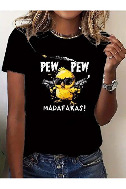 PARUNIV Tricou Dama, Pew Pew Madafakas, casual, de zi cu zi, 100% bumbac