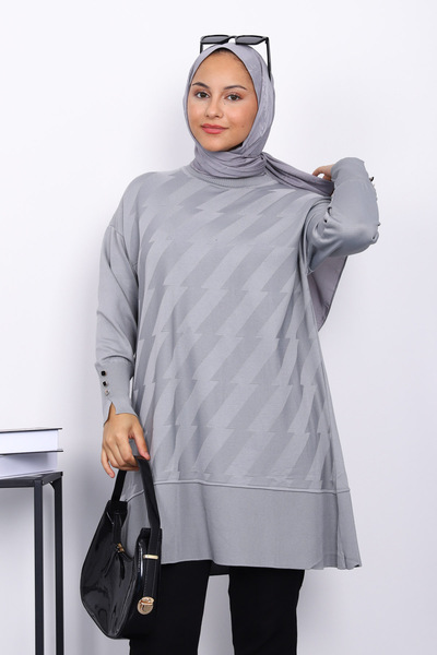 İmajButik Gray Cold Yarn Knitwear Tunic with Cufflinks