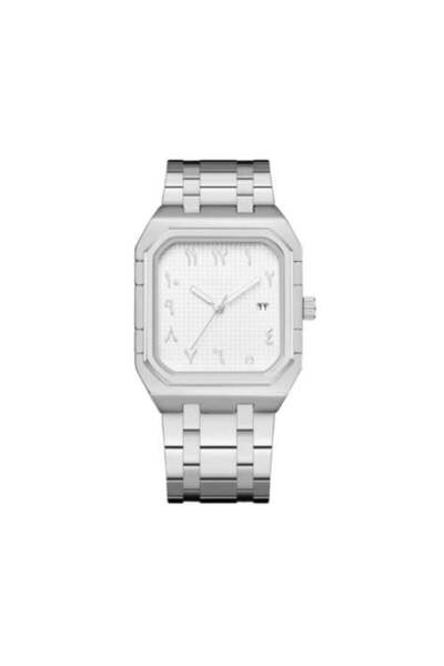 catera Men's steel watch with Arabic numerals in silver color and a white dial