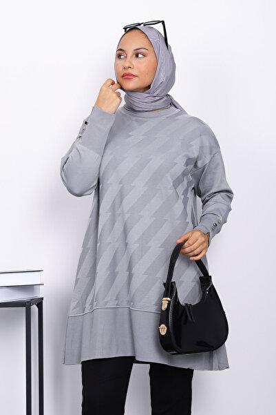İmajButik Gray Cold Yarn Knitwear Tunic with Cufflinks