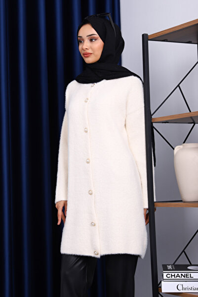 İmajButik Κρεμ ζακέτα με κουμπιά από μαλακό πλεκτό ανγκόρα